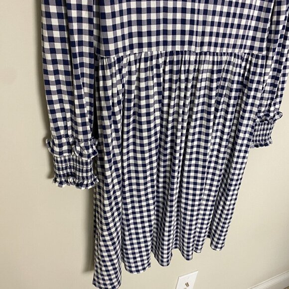 Draper James Kitty Dress Gingham Plaid Check Blue Womens Large Long Sleeves - Picture 6 of 9